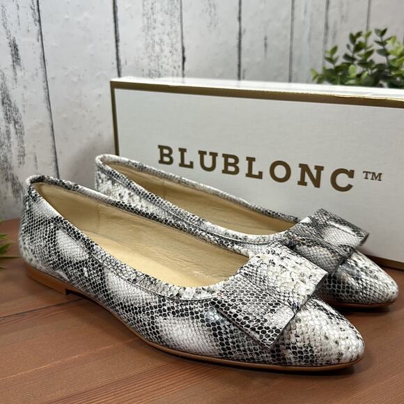 BluBlonc Maya Snake Leather Pointed-Toe Bow Flats Size 38 US 8 - Picture 3 of 10